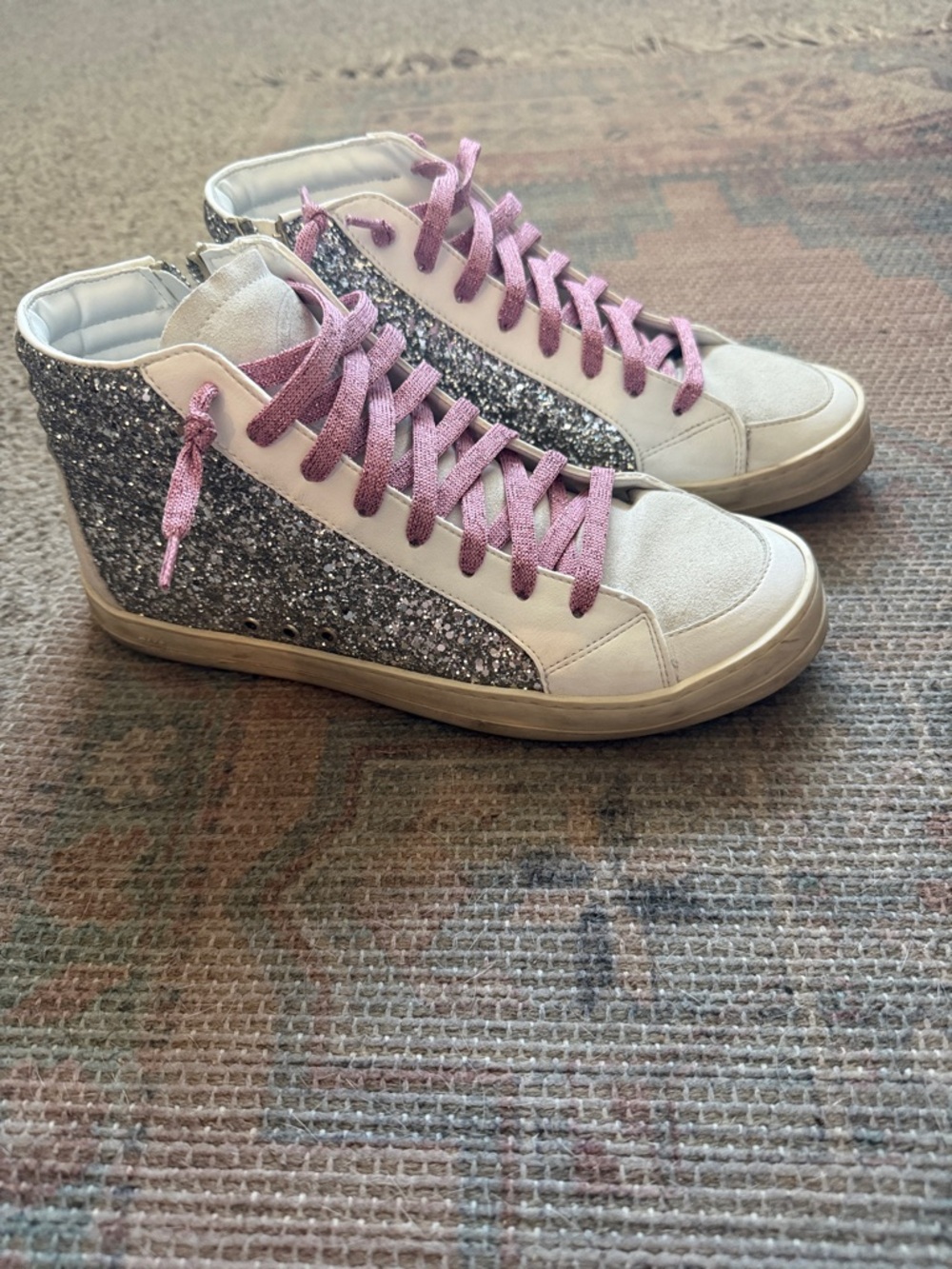 P448 Glitter High-Top Sneakers with Pink Laces